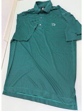 Disney Golf Footjoy Shirt Men Medium M Green Blue Striped Polo Walt Disney World